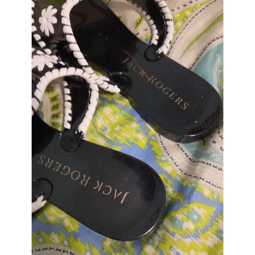 Jack Rogers Black and White Daisy Whipstitch Sandals